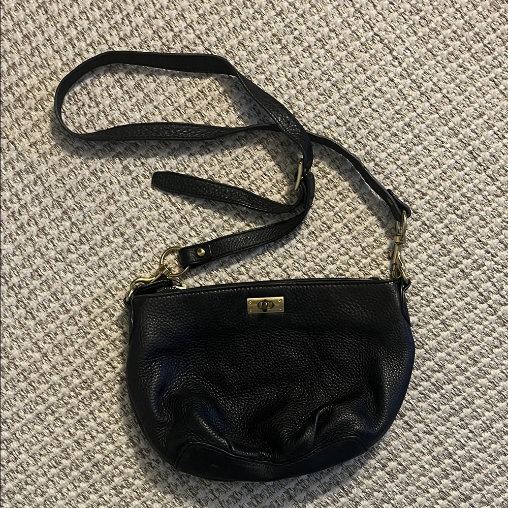 J. Crew Black Leather Crossbody Bag with Gold Accents